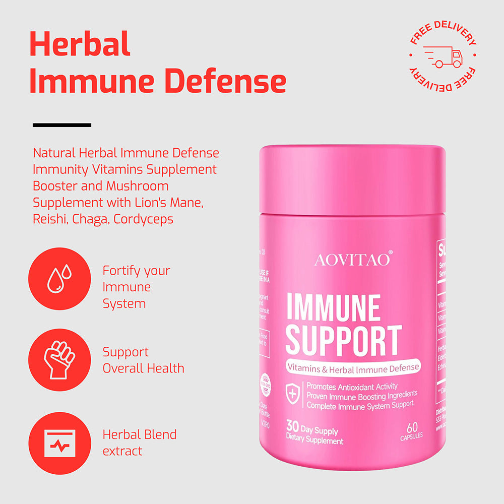 Natural Herbal Immune Defense Immunity Vitamins Supplement Booster And Mushroom Supplement With Lion's Mane, Reishi, Chaga, Cordyceps, Turkey Tail & More - Wellora